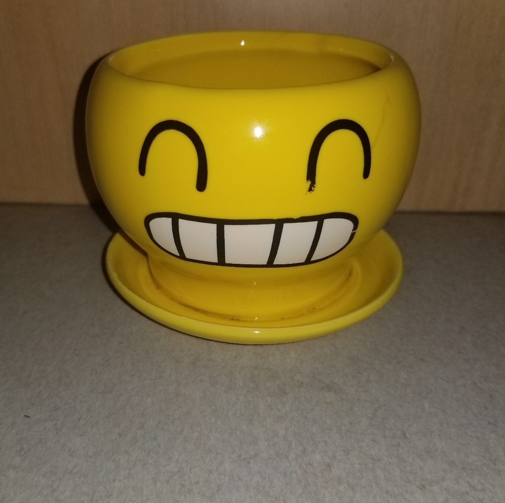 Emoji Face Flower Pot - Yellow Ceramic Planter